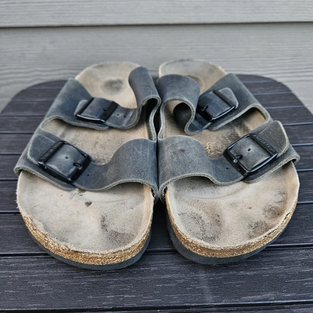 Birkenstock Arizona Sandals Mens Faded Black Leather Shoes EU 46 US 13 - 13.5